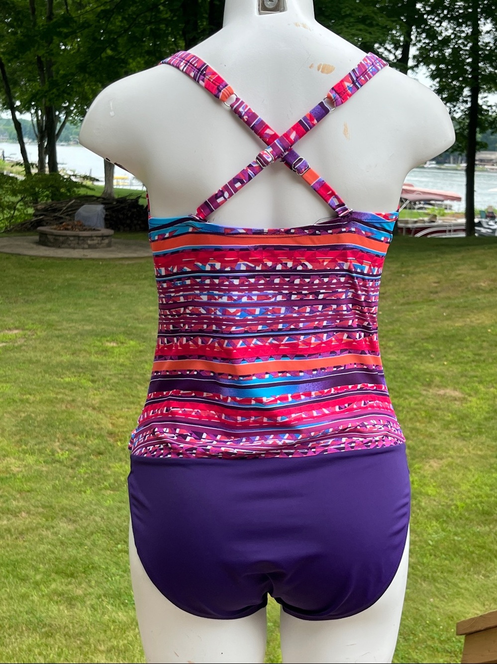 Jantzen geo-print ruched one-piece bathing suit M-L - Picture 4 of 10